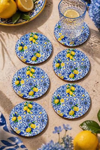 Motifli ve Limon Desenli Bardak Altlığı 6'lı Set – Sicilya Temalı - 9 Motifli ve Limon Desenli Bardak Altlığı 6'lı Set – Sicilya Temalı - 9