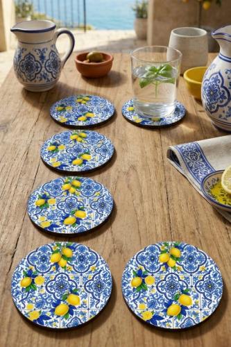 Motifli ve Limon Desenli Bardak Altlığı 6'lı Set – Sicilya Temalı - 9 Motifli ve Limon Desenli Bardak Altlığı 6'lı Set – Sicilya Temalı - 9
