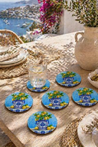 Limonlu Biblo Motifli Bardak Altlığı 6'lı Set – Sicilya Temalı - 9 cm, Limonlu Biblo Motifli Bardak Altlığı 6'lı Set – Sicilya Temalı - 9 cm,