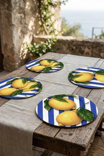 Çizgili Limon Desenli 4'lü Supla Set – Sicilya Temalı - 30 cm, 3 mm 