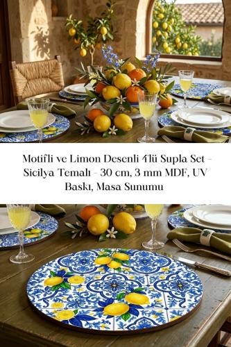 Motifli ve Limon Desenli 4'lü Supla Set – Sicilya Temalı - 30 cm, 3 m Motifli ve Limon Desenli 4'lü Supla Set – Sicilya Temalı - 30 cm, 3 m