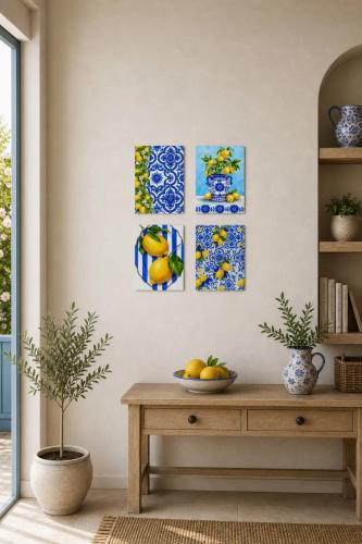 Limon Desenli Tablo Seti 4'lü Set – Sicilya Temalı- 15x20 cm, 3 mm MD