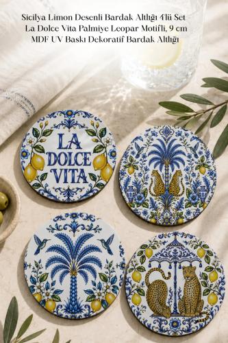 Sicilya Limon Desenli Bardak Altlığı 4'lü Set – La Dolce Vita Palmiye Sicilya Limon Desenli Bardak Altlığı 4'lü Set – La Dolce Vita Palmiye