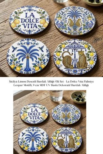 Sicilya Limon Desenli Bardak Altlığı 4'lü Set – La Dolce Vita Palmiye 
