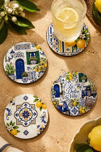 İtalya Konseptli 4'lü Set – La Dolce Vita Kapı Motifli, 9 cm MDF UV Ba İtalya Konseptli 4'lü Set – La Dolce Vita Kapı Motifli, 9 cm MDF UV Ba
