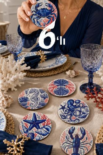 Marin Deniz Temalı Bardak Altlığı 6'lı Set – Yengeç, Ahtapot, Istakoz, Marin Deniz Temalı Bardak Altlığı 6'lı Set – Yengeç, Ahtapot, Istakoz,