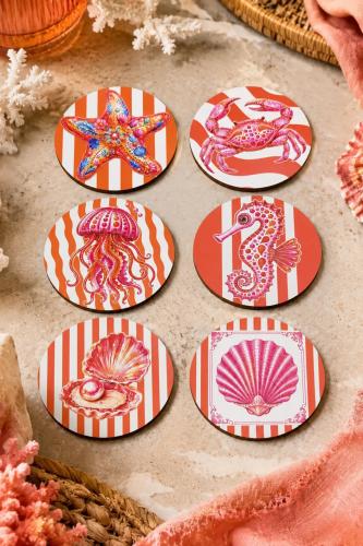 Deniz Temalı Bardak Altlığı 6'lı Set – Denizanası, Yengeç, İnci İstiri Deniz Temalı Bardak Altlığı 6'lı Set – Denizanası, Yengeç, İnci İstiri