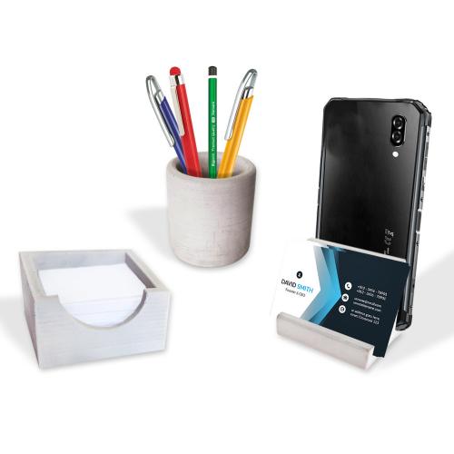 Beton Ofis Seti Kalemlik, Bloknotluk, Kartvizitlik ve Telefon Standı - Beton Ofis Seti Kalemlik, Bloknotluk, Kartvizitlik ve Telefon Standı -