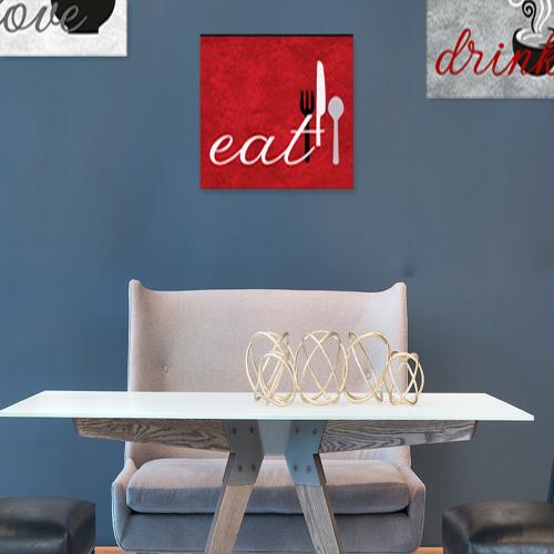 3'lü Ahşap Mutfak Tablosu Eat, Drink, Love - Model 2 - Halkkitabevi