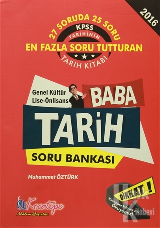 2016 KPSS Baba Tarih Soru Bankası Genel Kültür Önlisans