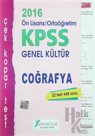 2016 KPSS Ön Lisans / Ortaöğretim Genel Kültür Coğrafya Çek Kopar Test