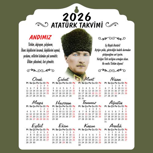 2026 Ahşap Atatürk Takvimi Kalpaklı