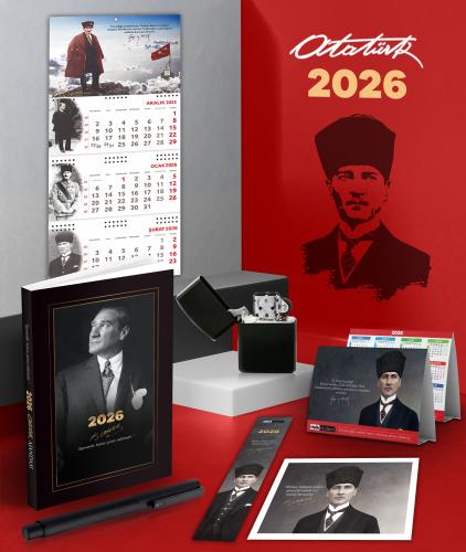 2026 Atatürk İstikbal Ajanda - Sakarya Duvar Takvimi - Masa Takvimi - Ayraç - Kartpostal - Metal Roller Kalem ve Benzinli Çakmak