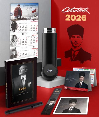 2026 Atatürk İstikbal Ajanda - Sakarya Duvar Takvimi - Masa Takvimi - Ayraç - Kartpostal - Metal Roller Kalem ve Dereceli Termos