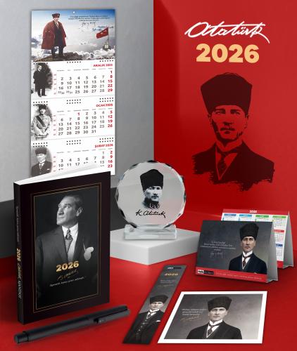 2026 Atatürk İstikbal Ajanda - Sakarya Duvar Takvimi - Masa Takvimi - Ayraç - Kartpostal - Metal Roller Kalem ve Kristal Portre