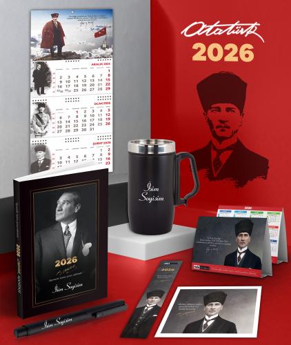 Kişiye Özel 2026 Atatürk İstikbal Ajanda - Sakarya Duvar Takvimi - Masa Takvimi - Ayraç - Kartpostal - Metal Roller Kalem ve Kulplu Termos Bardak