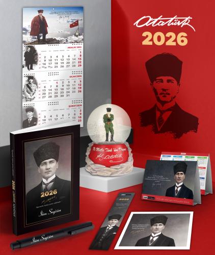 Kişiye Özel 2026 Atatürk Kalpaklı Ajanda - Sakarya Duvar Takvimi - Masa Takvimi - Ayraç - Kartpostal - Metal Roller Kalem ve İzmir Marşı Kar Küresi