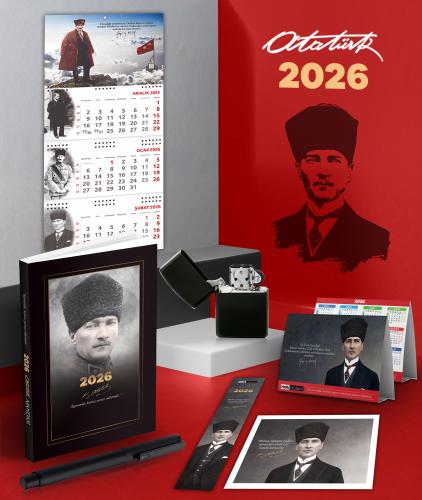 2026 Atatürk Komutan Ajanda - Sakarya Duvar Takvimi - Masa Takvimi - Ayraç - Kartpostal - Metal Roller Kalem ve Benzinli Çakmak