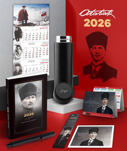 2026 Atatürk Komutan Ajanda - Sakarya Duvar Takvimi - Masa Takvimi - Ayraç - Kartpostal - Metal Roller Kalem ve Dereceli Termos