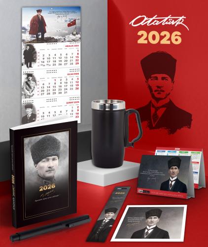 2026 Atatürk Komutan Ajanda - Sakarya Duvar Takvimi - Masa Takvimi - Ayraç - Kartpostal - Metal Roller Kalem ve Kulplu Termos Bardak