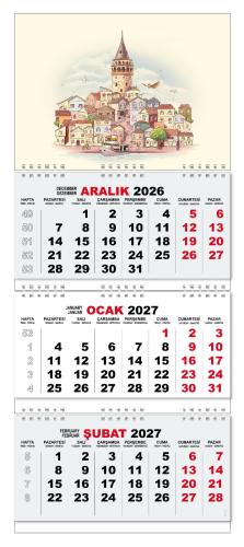 2027 Gemici Duvar Takvimi - Galata Kulesi - Halkkitabevi