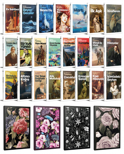 23 Dünya Klasiği ve Çiçekli Çizgili Defter Seti -1 - Halkkitabevi