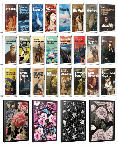 24 Dünya Klasiği ve Çiçekli Çizgili Defter Seti -1 - Halkkitabevi