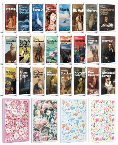 24 Dünya Klasiği ve Çiçekli Çizgili Defter Seti -2 - Halkkitabevi