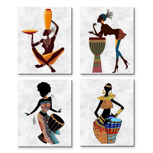 Zenci Kadın Baskılı 4'lü Ahşap Duvar Tablosu Küçük Boy - Halkkitabevi