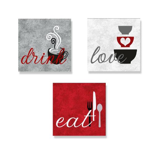 3'lü Ahşap Mutfak Tablosu Eat, Drink, Love - Model 2 - Halkkitabevi