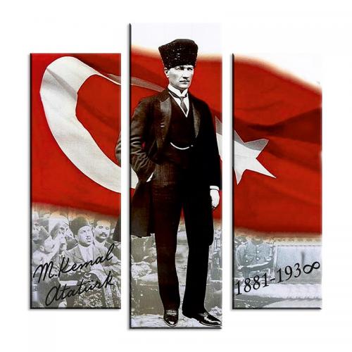 3'lü Ahşap Magnet - Atatürk Resimli Model 7 - Halkkitabevi