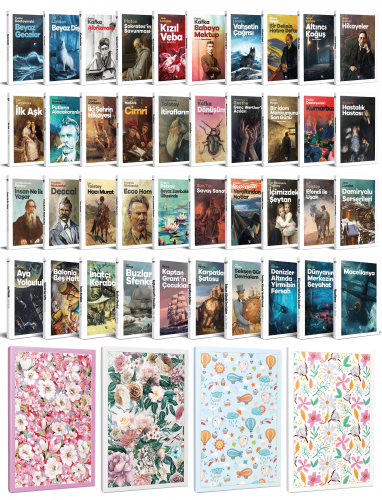 30 Dünya Klasiği ve Çiçekli Çizgili Defter Seti -2 - Halkkitabevi