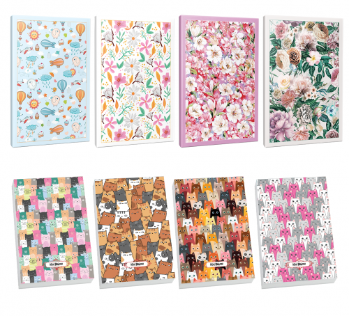 4lü Çiçekli Çizgili 64 Sayfa Defter Seti ve 4 Bloknot -1 - Halkkitabev