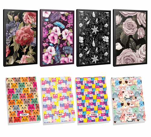 4lü Çiçekli Çizgili  64 Sayfa Defter Seti ve 4 Bloknot -4 - Halkkitabe