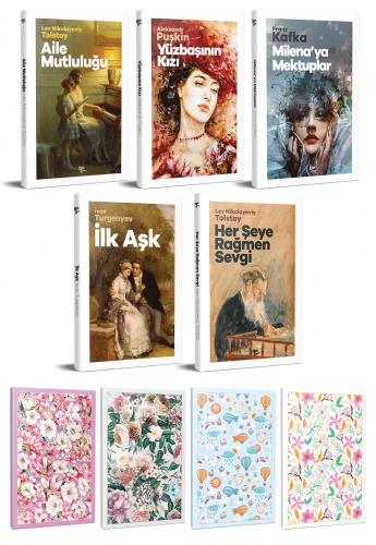5 Dünya Klasiği ve Çiçekli Çizgili Defter Seti -2 - Halkkitabevi