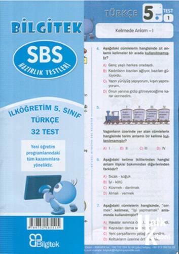 5.Sınıf Türkçe SBS Çek Kopar Yaprak Test - Bilgitek