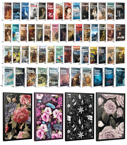 54 Dünya Klasiği ve Çiçekli Çizgili Defter Seti -1 - Halkkitabevi