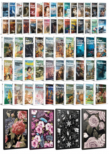 60 Dünya Klasiği ve Çiçekli Çizgili Defter Seti -1 - Halkkitabevi