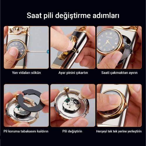 Kişiye Özel - Retro Piano Black Saatli Çakmak - Halkkitabevi