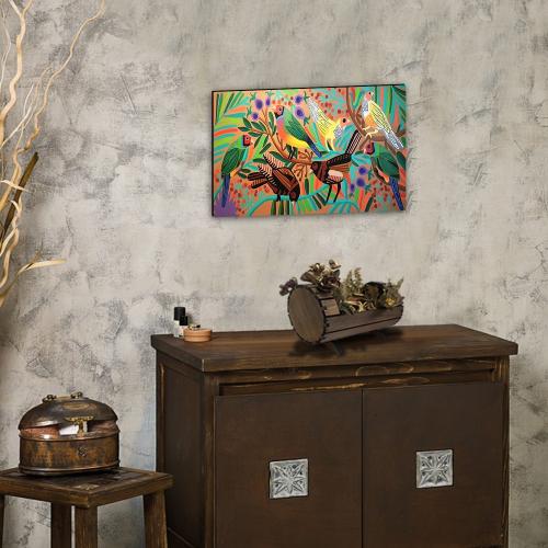 Tropikal Kuşlar Baskılı Ahşap Tablo - Halkkitabevi