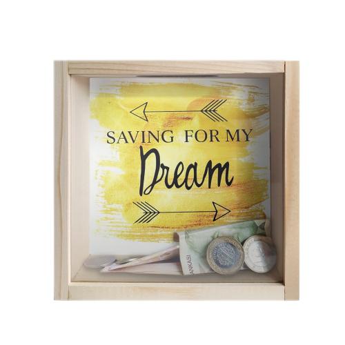 Camlı Ahşap Kumbara Dream Ham Ahşap - Halkkitabevi