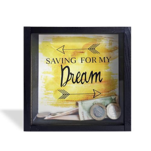 Camlı Ahşap Kumbara Dream Siyah - Halkkitabevi