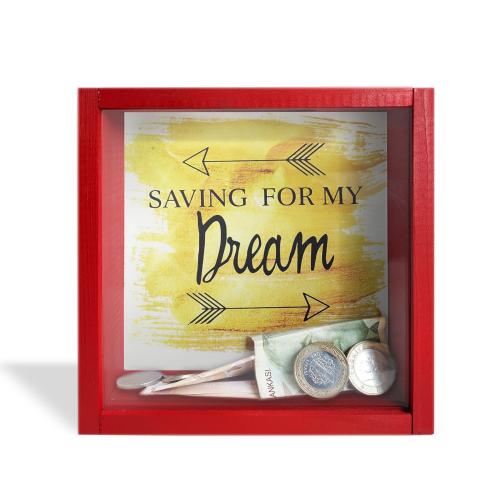 Camlı Ahşap Kumbara Dream Kırmızı - Halkkitabevi