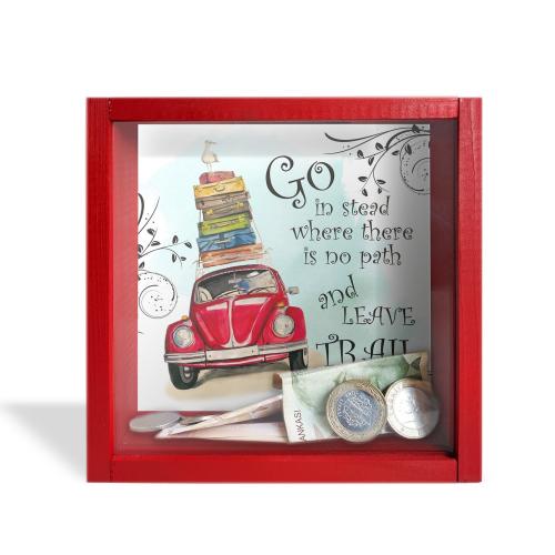 Camlı Ahşap Kumbara Tatil Kırmızı - Halkkitabevi