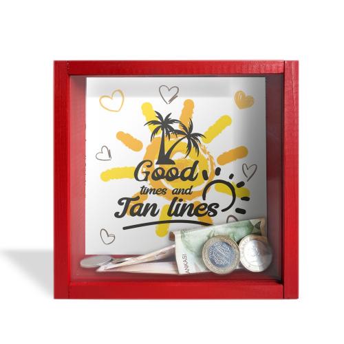 Camlı Ahşap Kumbara Yaz Tatili Kırmızı - Halkkitabevi