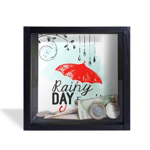 Camlı Ahşap Kumbara Kırmızı Şemsiyeli Siyah - Halkkitabevi