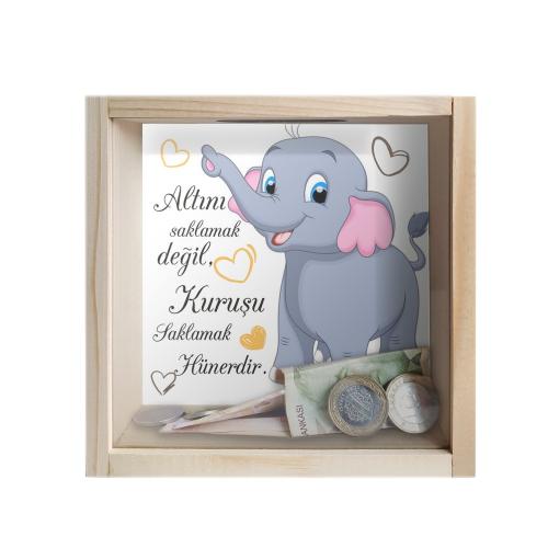 Camlı Ahşap Kumbara Filli Ham Ahşap - Halkkitabevi