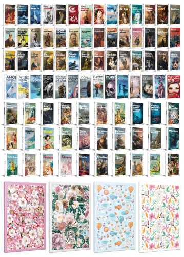 86 Dünya Klasiği ve Çiçekli Çizgili Defter Seti -2 - Halkkitabevi