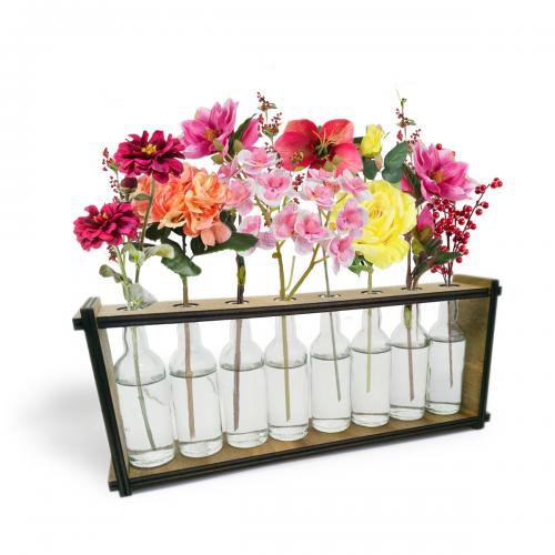 8'li Ahşap Standlı Cam Şişe Saksı Seti - Halkkitabevi