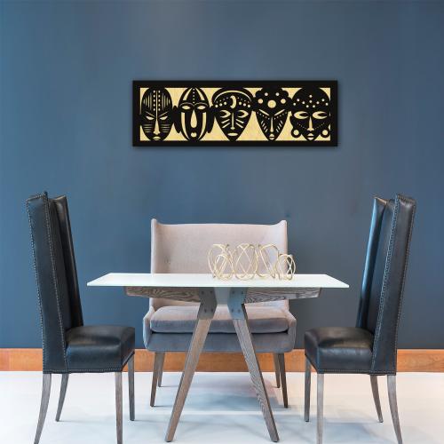 Afrika Maskeler 2 Katlı Ahşap Oyma Tablo Altın Varak & Siyah - Halkkit Afrika Maskeler 2 Katlı Ahşap Oyma Tablo Altın Varak & Siyah - Halkkit